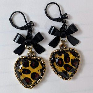 Betsey Johnson Heart Drop Crystal Earrings